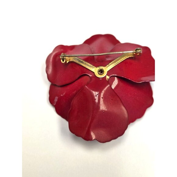 Vintage Red Enamel Rose Flower Brooch  With Pink Edges & Gold-Toned Backing RARE - Picture 4 of 5